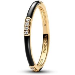Pandora Bague Résine Façon Émail Noire & Pierres 52 female