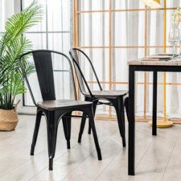 3S. x Home Lot de 4 Chaises de Salle a Manger Industrielles Metal Bois noir unisex