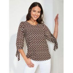 Venca Blouse à pois pour femme manche 3/4 marron L unisex