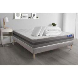 ACTISOM Pack prêt a dormir matelas ACTILATEX RELAX Latex et memoire de forme sommier KIT gris 2 oreillers et couette 140 x 200 cm unisex