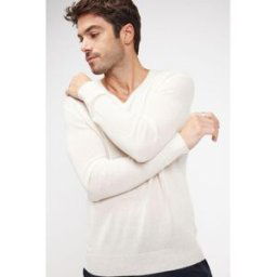 Maison Héritage Pull homme col v ZAHER en cachemire ecru XL male
