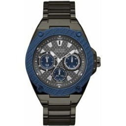 Montre Guess W1305G3 - LEGACY Boîtier acier canon de fusil brillant lunette acier IP bleue cadran gunmetal multifonction bracelet acier canon de fusil brillant Homme male