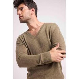 Maison Héritage Pull homme col V ZAHER en cachemire kaki XL male