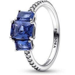 Bague Scintillante Pandora Timeless - Trio de Pierres Rectangulaires Bleues 48 female