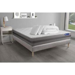 ACTISOM Pack prêt a dormir matelas ACTIMEMO RELAX memoire de forme Maxi epaisseur sommier KIT gris 140 x 190 cm unisex