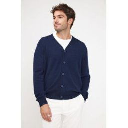 Maison Héritage Cardigan homme col V ZAEL en cachemire bleu marine XXL male