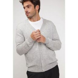 Maison Héritage Cardigan homme col V ZAEL en cachemire gris perle XXL male