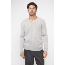 Maison Héritage Pull homme col V ZAHER en cachemire gris perle M male