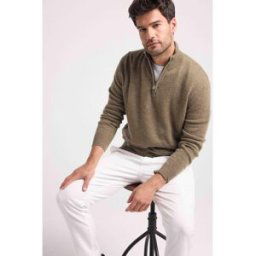 Maison Héritage Pull col zippe montant homme ZALMAN en cachemire kaki M male