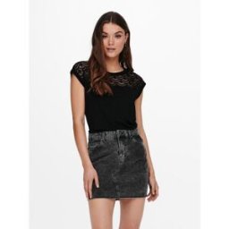 Only Top Col rond Manches courtes Détail en dentelle noir Maia L female