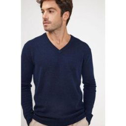 Maison Héritage Pull homme col V ZAHER en cachemire bleu marine XL male