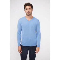 Maison Héritage Pull homme col V ZAHER en cachemire bleu ciel L male