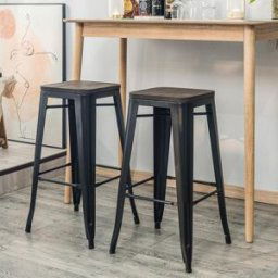 3S. x Home Lot de 4 Tabourets de Bar Metal Bois Industriels gris unisex