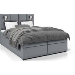 3S. x Home Lit boxspring lumière intégrée avec matelas et sur-matelas Parmako Tissu Gris 180 x 200 cm unisex