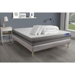 ACTISOM Pack prêt a dormir matelas ACTIFLEX RELAX Ressorts ensaches memoire de forme sommier KIT gris 2oreillers couette 200 x 200 cm unisex
