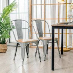 3S. x Home Lot de 4 Chaises de Salle a Manger Industrielles Metal Bois gris unisex