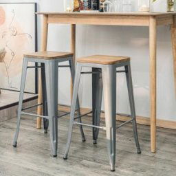 3S. x Home Lot de 4 Tabourets de Bar Metal Bois Industriels noir unisex