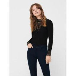 Only Top Col haut Manches longues Détail en dentelle noir XS female