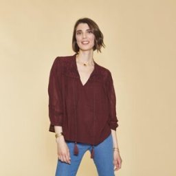 3 SUISSES Blouse broderie manches chauve-souris femme - Lie De Vin rouge XXXL female