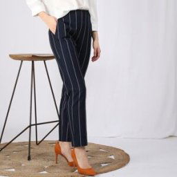 3S. x Le Vestiaire Pantalon rayé taille élastique poches et pinces dos femme - Rayé Bleu Marine 44 female