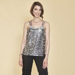 3 SUISSES Top doubles bretelles croisées dos et sequins devant femme - gris foncé L female