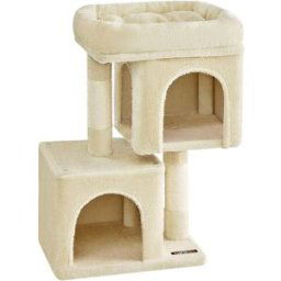 Feandrea Arbre à chat 2 niches doux, Beige / S (40 x 30 x 67 cm)
