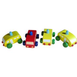 4 petites voitures en bois multicolore 8x0x0