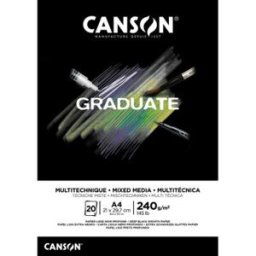 Bloc de 20 feuilles Canson GRADUATE Mixed Media - Format A4 - 240 grammes - Papier lisse noir profond - Collé