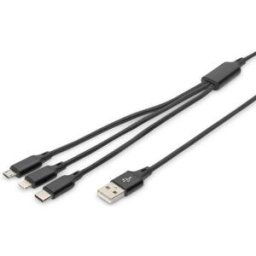 Digitus Câble de charge 3-en-1, USB A-Lightning + Micro USB