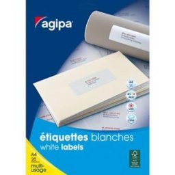 Etiquettes blanches coins arrondis multi-usage AGIPA 119604 55 x 30 mm - Pochette de 675