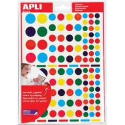 Pochette de 20 feuilles Apli Kids - 2080 gommettes enlevables rondes de tailles - 20 mm - couleurs assorties