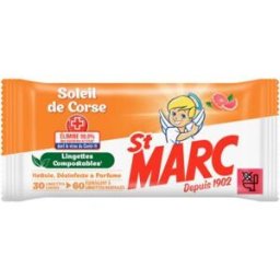 Lingettes nettoyantes antibactériennes St Marc - Soleil de Corse - Paquet de 30 extra-larges