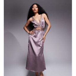 Never Fully Dressed Petite - Robe nuisette longue avec dÃ©coupe et bords en dentelle - Vison-Multicolore Multicolore 38 female