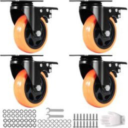 VEVOR Roulettes Pivotantes Lot de 4 Roulettes pour Meubles Industrielles 101,6 mm Roues Silencieuses en PVC avec Frein à Verrouillage A/B Capacité de Charge 159 kg par Roulette pour Chariots Établis
