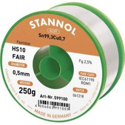 Étain à souder Stannol HS10-Fair Sn99,3Cu0,7 bobine 250 g 0.5 mm