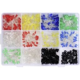 TRU COMPONENTS T23O126 Assortiment de LEDs rouge, vert, jaune, bleu, blanc 3 mm, 5 mm 20 mA 2 V, 3 V