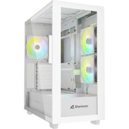 Tour midi Sharkoon Rebel C60 RGB White Boîtier PC blanc 2 ventilateurs pré-installés, 1 ventilateur pré-installé, filtre anti-poussière, fenêtre latérale