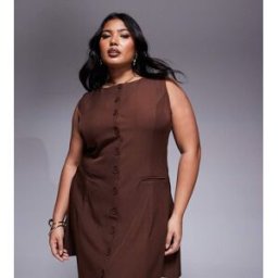 ExclusivitÃ© - In The Style Plus x Natalya Wright - Robe boutonnÃ©e courte et ajustÃ©e - Chocolat-Marron Marron 46 female