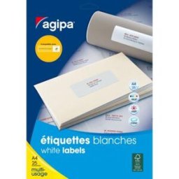 Etiquettes blanches coins arrondis multi-usage AGIPA 101313 70 x 37 mm - Pochette de 600