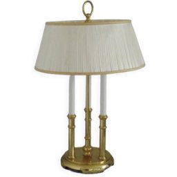 French Vintage Brass 3 Light Boulotte Style Table Lamp Cream Pleated Shade 5056 dore 40x40x61