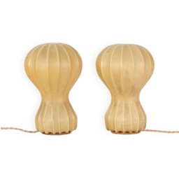 PAIRE DE LAMPES Gatto piccolo d'Achille et Pier CASTIGLIONI Édition FLOS des années 1960 jaune 18x18x29
