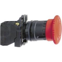 Schneider Electric XB5AS8445 Bouton darrêt durgence collerette métal, avec arrêt durgence, rond, réinitialisable, verrouillable 120 V/AC 6 A 1 NF (R), 1 NO (T)