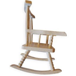 Fauteuil à bascule vintage en bois pour poupée blanc 12x14x18