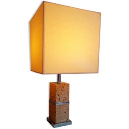 Lampe Unilux en liège et chrome 70's bois 35x35x70