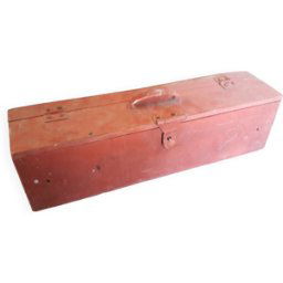 Caisse à outils bois peint rouge 50x12x14