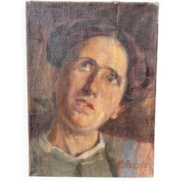 ART Portrait de femme signé d Europe de l Est multicolore 30x3x40