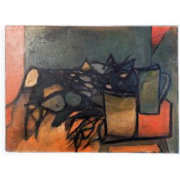 ART Tableau nature morte cubiste 1960 signé P.Legrand multicolore 63x5x48