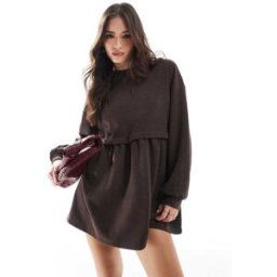 Miss Selfridge - Robe babydoll cÃ´telÃ©e douce - Chocolat-Marron Marron S female