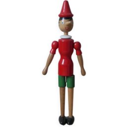 Grand Pinocchio vintage en bois jouet ancien de collection Tonna fabrication artisanale Italienne rouge 15x5x51