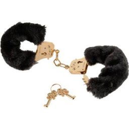 Pipedream Fetish Fantasy Gold Menottes Deluxe Furry Cuffs Noir